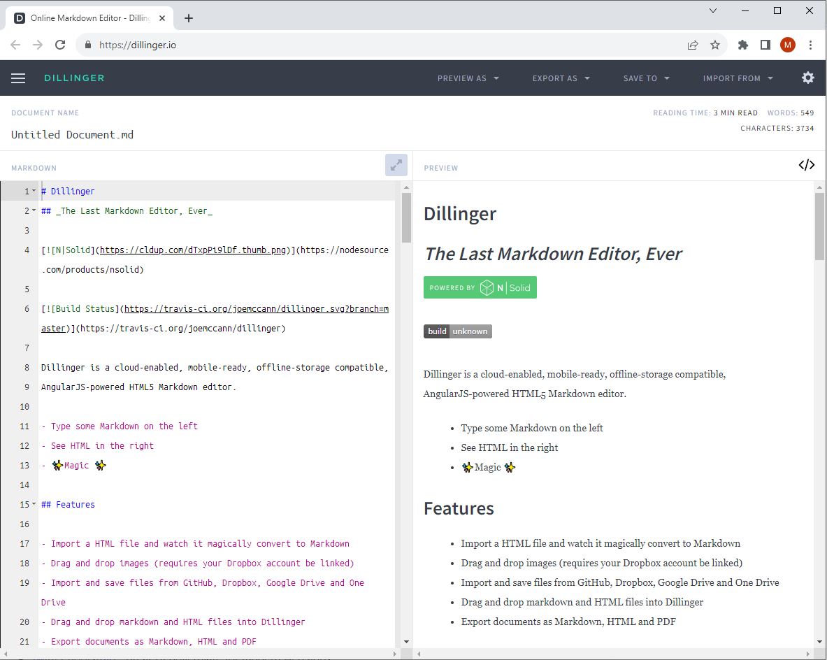 Dillinger Markdown editor